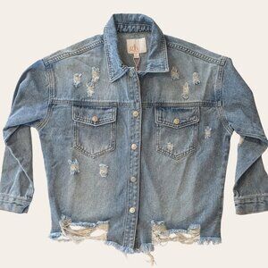 GB Girls Distressed Denim Jacket XL NWT Frayed Hem Dillard's